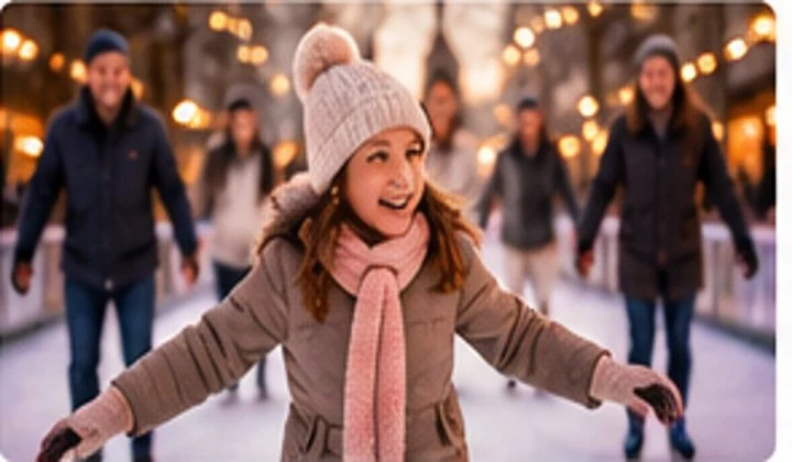 Illustration of a family enjoying ice skating