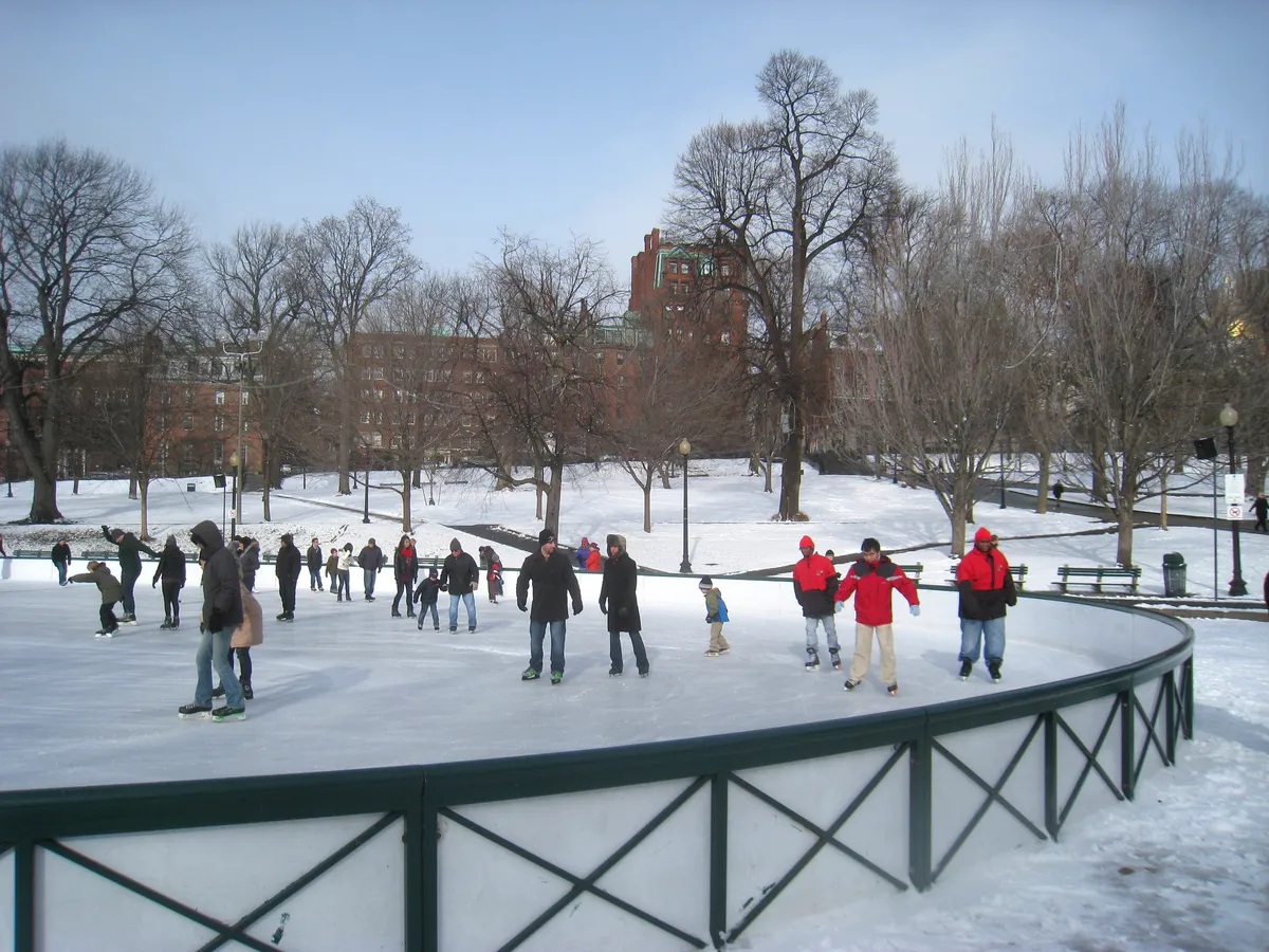 People skating at Boston Common Frog Pond in Boston, photographed in December 2010